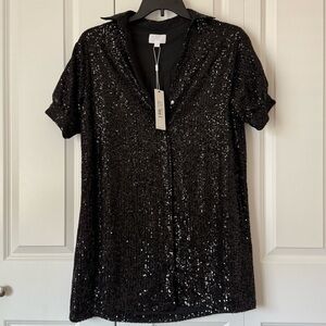 Black Sequin Short Sleeve Top